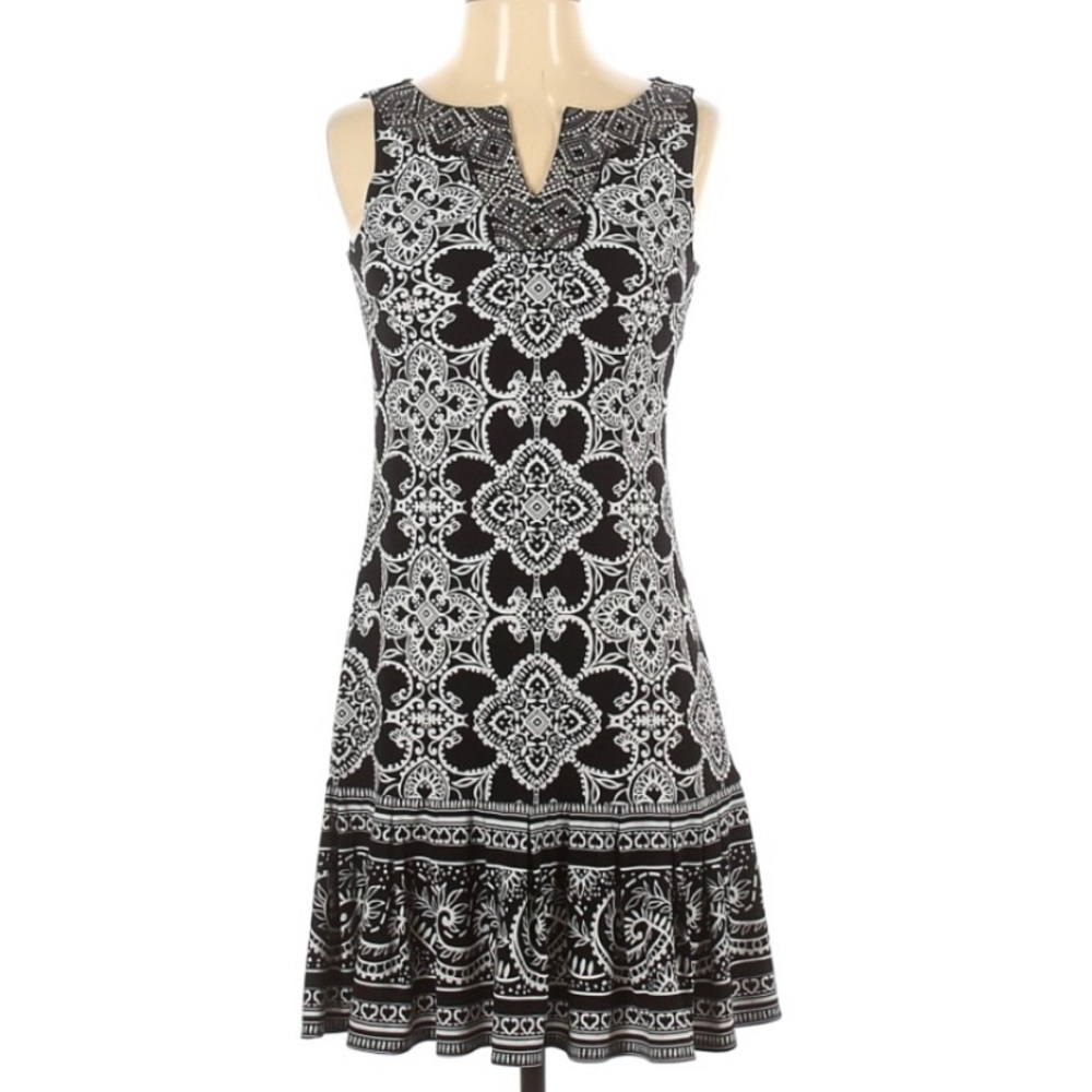 White House Black Market Embellished Pleat Hem Medallion Dress